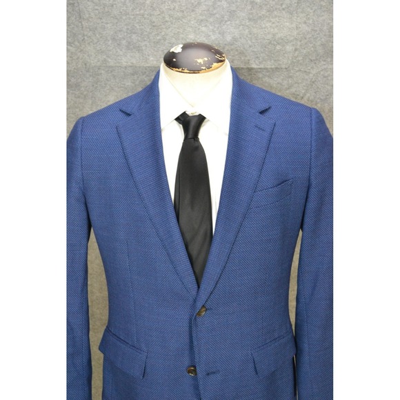Bonobos Blazer Mens 40R Blue Geometric Wool Stretch Slim Fit Sport Coat Jacket